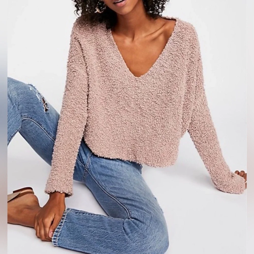 Free‎ People Women's Mauve Cropped Popcorn Dolman Sleeve Sweater Size M